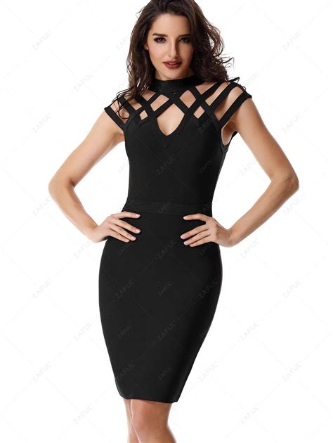 30 Off 2020 High Neck Cut Out Bandage Dress In Black Zaful
