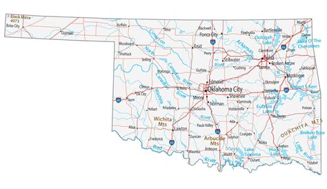 Oklahoma Map â€ Roads And Cities Large Map Vivid Imagery 20 Inch By 30