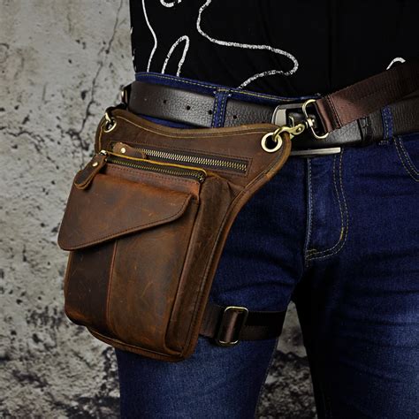 Fashion Personality Genuine Leather Waist Thigh Bags For Men Travel Small Fanny Pack Casual