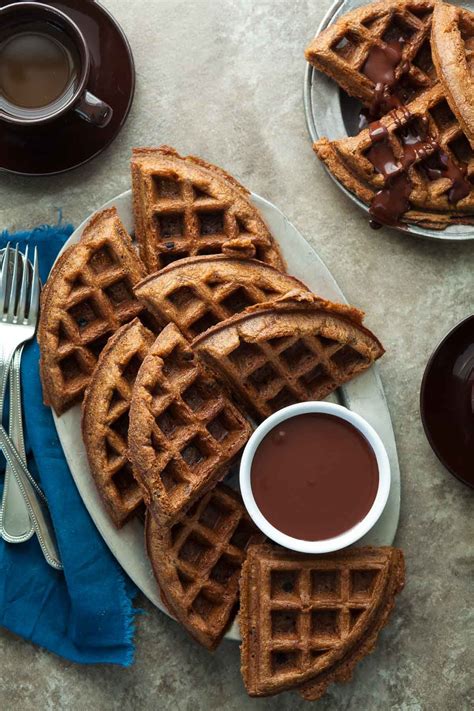 Gluten Free Almond Butter Waffles With Chocolate Sauce Grain Free