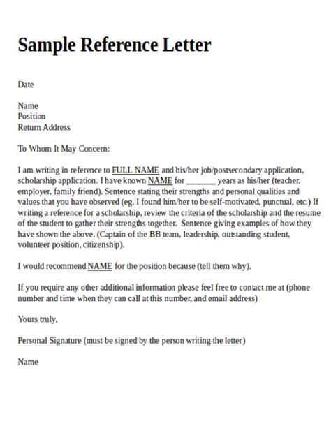 4+ Reference Letter Samples | Free Printable Word & PDF