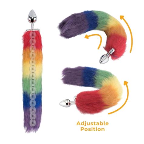 18 shapeable rainbow colored fox tail metal butt plug love plugs