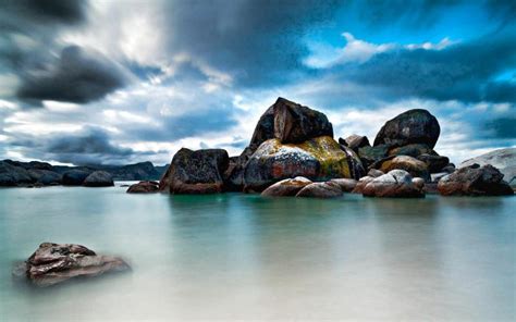 Hd Amazing Rocks Near A Misty Seashore Wallpaper Download Free 67785
