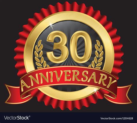 30 Years Anniversary Golden Label With Ribbon Vector Image