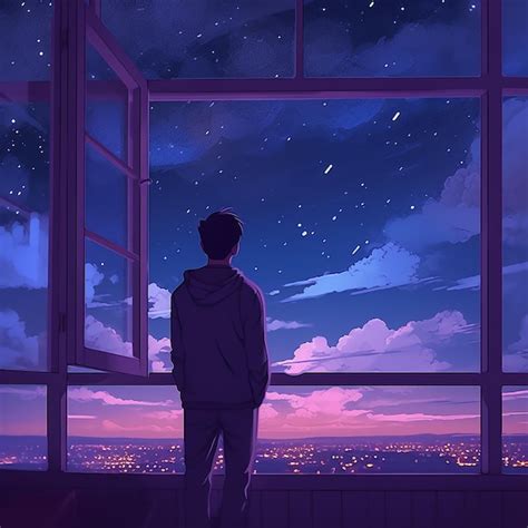 Premium Ai Image A Man Looking Out A Window At Night