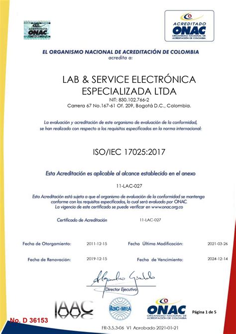 Certificado De Acreditación Lab And Service