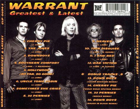 Car Tula Trasera De Warrant Greatest And Latest Portada