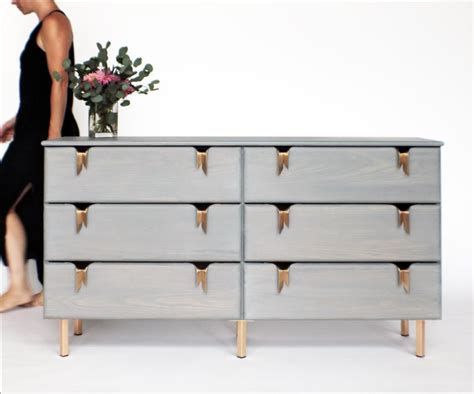 Ribbon 3 Drawer Dresserbedside Gray Ash Wood Bronze Hardware By