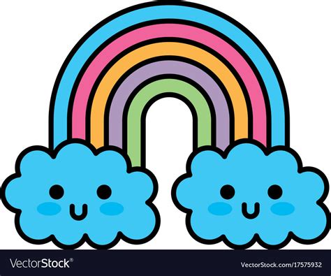 Kawaii Rainbow Cloud Cute Decoration Cartoon Vector Image