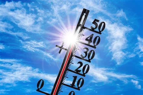 Thermometer Shows High Temperature In Summer Heat Stock Photo Image