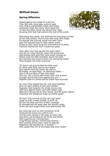 War Poetry Wilfred Owen Spring Offensive Teaching Resources