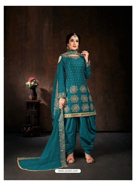 Buy Blue Heavy Designer Party Wear Velvet Punjabi Patiala Suit Punjabi Patiala Suits