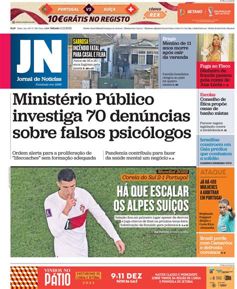 Capa Jornal De Notícias 3 Dezembro 2022 Capasjornaispt
