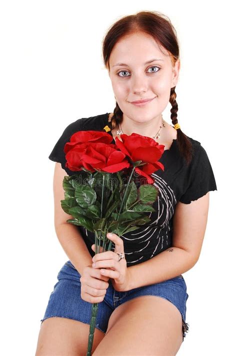 Pretty Girl Sitting On A Chair With Roses Stock Image Image Of