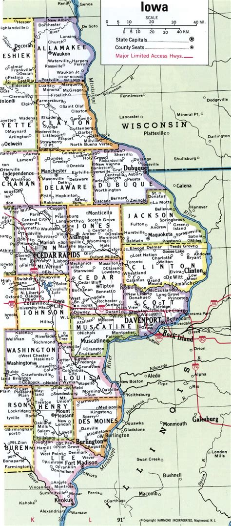 Free Map Of Iowa Showing County With Cities And Road Highways