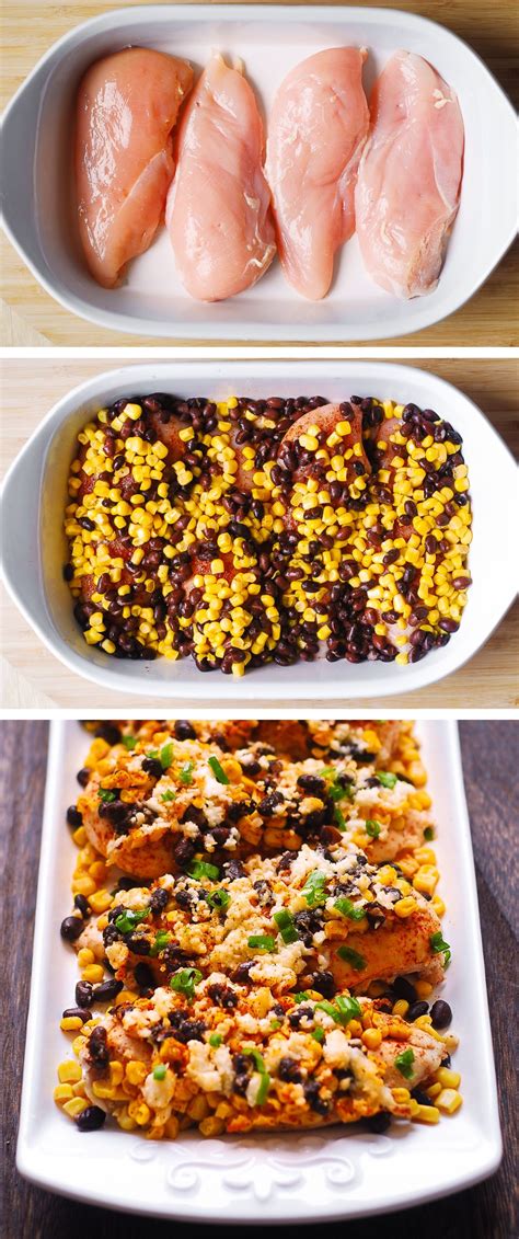 How to make mexican street corn. Mexican Street Corn Black Bean Chicken Bake with Chili Powder and Cotija Cheese #Mexican ...