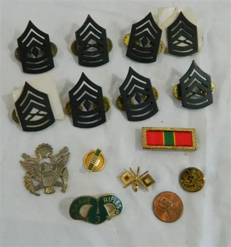 Vintage Lot Us Army Usmc Military Uniform Chevron Badge Pin Button