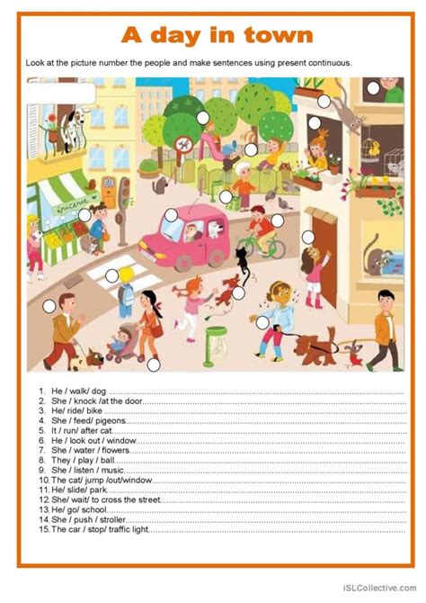 A Day In Town Present Continuous G English Esl Worksheets Pdf And Doc