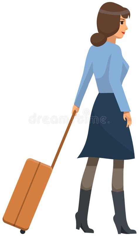 Tourism Journey Vacation Concept Lady With Suitcase Female Passenger Holding Travel Luggage