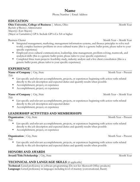 Academic Resume Template Word