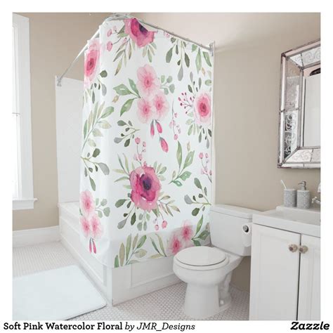 Soft Pink Watercolor Floral Shower Curtain Shabby Chic Shower Curtain
