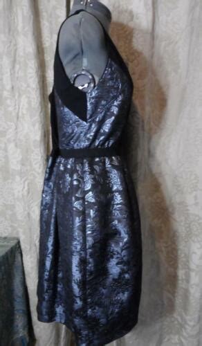 Yoana Baraschi Black And Light Blue Etallic Floral Party Dress Sz 8 Nwot