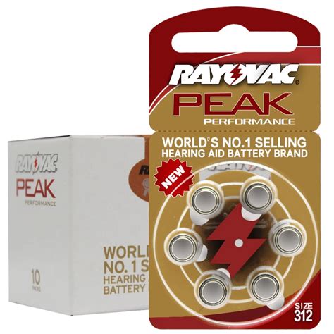 60 Pcs Rayovac Peak High Performance Hearing Aid Batteries Zinc Air 312 A312 Pr41 Battery For