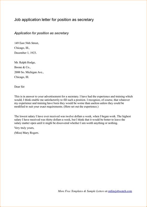 sample cover letter format  job application