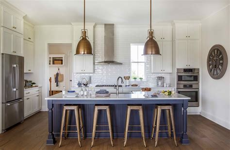 20 White Kitchen Cabinets With Blue Island