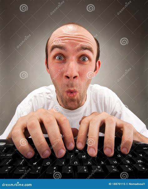 Surprised Funny Nerd Working On Computer Stock Image Image Of Nerd Enthusiasm