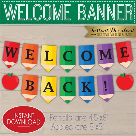 Printable Pencil Welcome Banner Rainbow Colored Back To Etsy