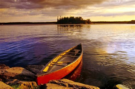 Canoe In Canadian Lake Hd Desktop Wallpaper Widescreen High
