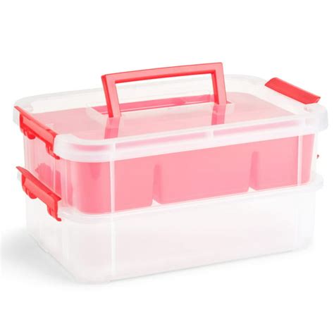 Bins Things 2 Trays Red Stackable Storage Container Organizer