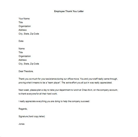 I appreciate you for your hard work. Thank You Letter to Employee - 14+ Free Word, Excel, PDF ...