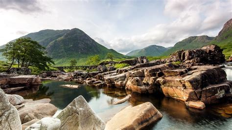 Nature Landscape Mountain Hill Trees Forest Water Sky Clouds