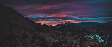Download Wallpaper 2560x1080 Mountain Sky Sunset Dark Night Dual