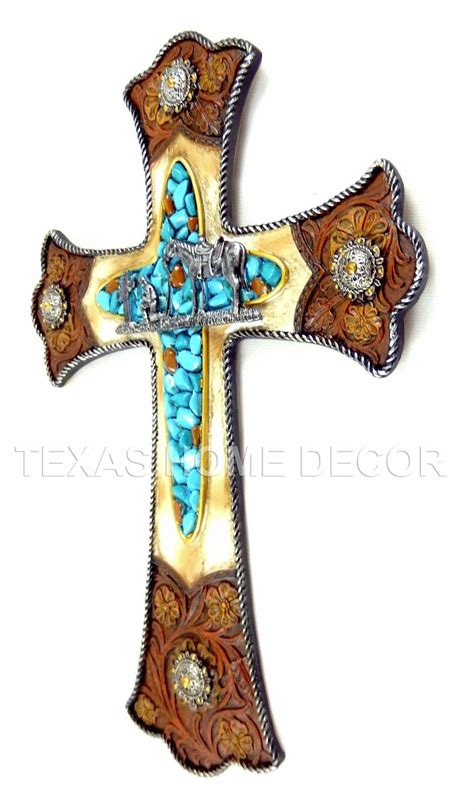 Turquoise Western Decorative Wall Cross Cowboy Kneeling Rustic Floral