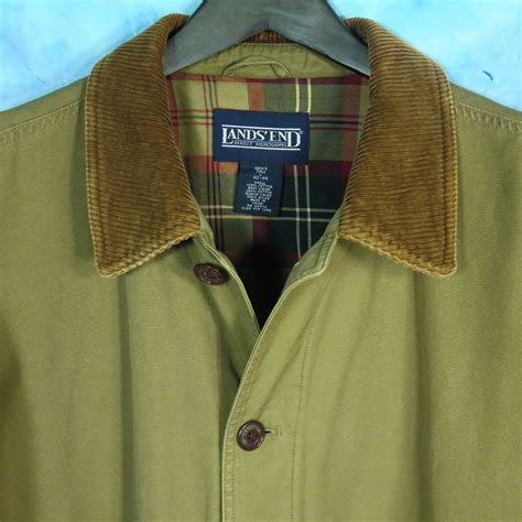 Lands End Barn Coat Field Chore Jacket Flannel Lined Brown Canvas Mens