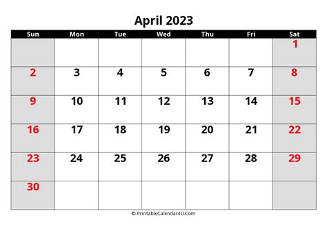 2023 April Calendars Printablecalendar4ucom