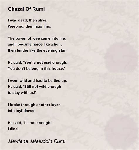 Ghazal Of Rumi Poem by Mewlana Jalaluddin Rumi - Poem Hunter