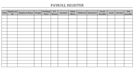Payroll Register Format Samples Word Document Download
