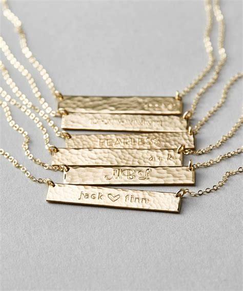 Hand Textured And Personalized Bar Necklaces Custom Names Initials