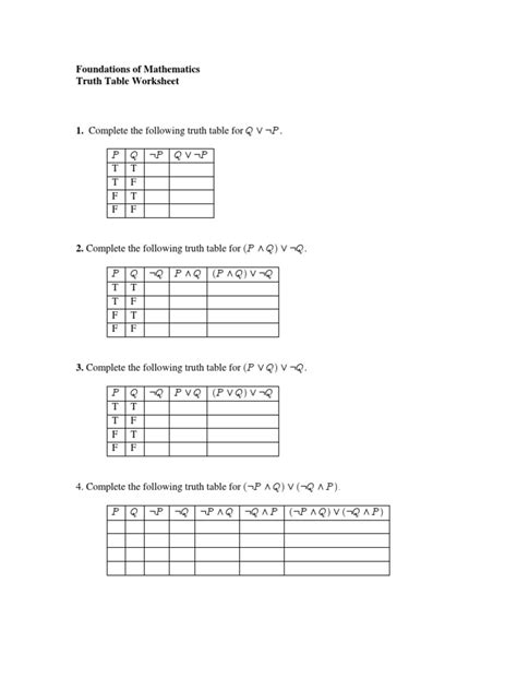 Worksheet 2 Logic Truth Tables Pdf