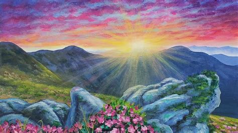 Sunset Mountain Landscape Acrylic Painting Live Tutorial Youtube