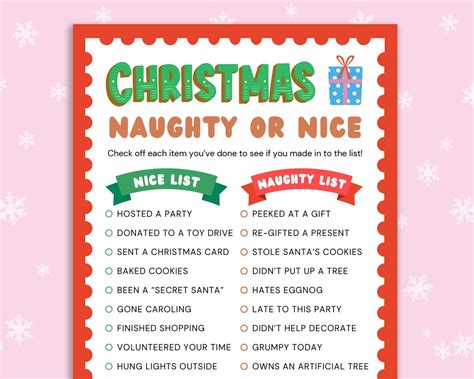 Christmas Naughty Or Nice List Fun Christmas Printable Game Christmas Games For Adults Office