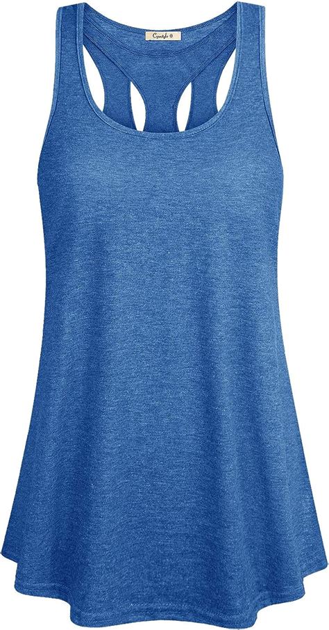 cyanstyle women s sleeveless flowy loose fit racerback yoga workout tank top blue l… at amazon