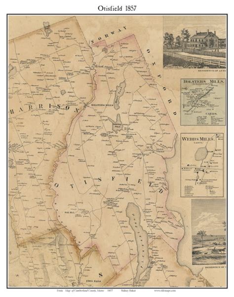 Otisfield Maine 1857 Old Town Map Custom Print Cumberland Co Town
