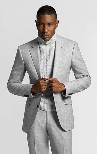 Ash Gray Flannel Suit With Turtleneck Mens Fashion Suits Mens Suits