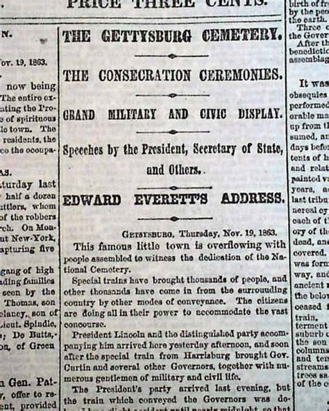 Historic GETTYSBURG ADDRESS Abraham Lincoln's Speech 1863 Civil War Newspaper | eBay