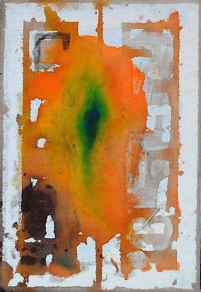 An Abstract Painting With Orange Yellow And Green Colors On White